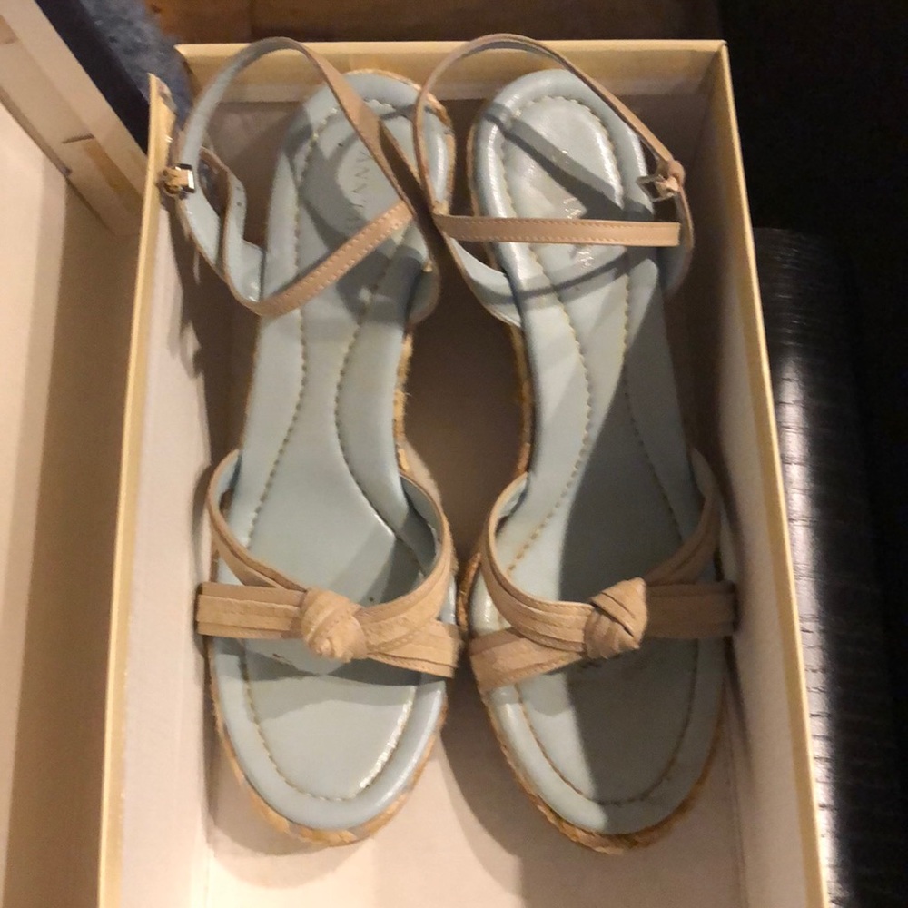 Wedge sandals light blue tan